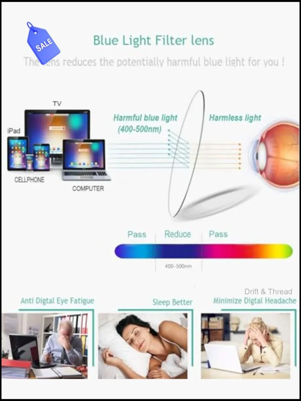 Blue Light Blocking Reading Glasses - Spring Hinge Foldable Computer Readers